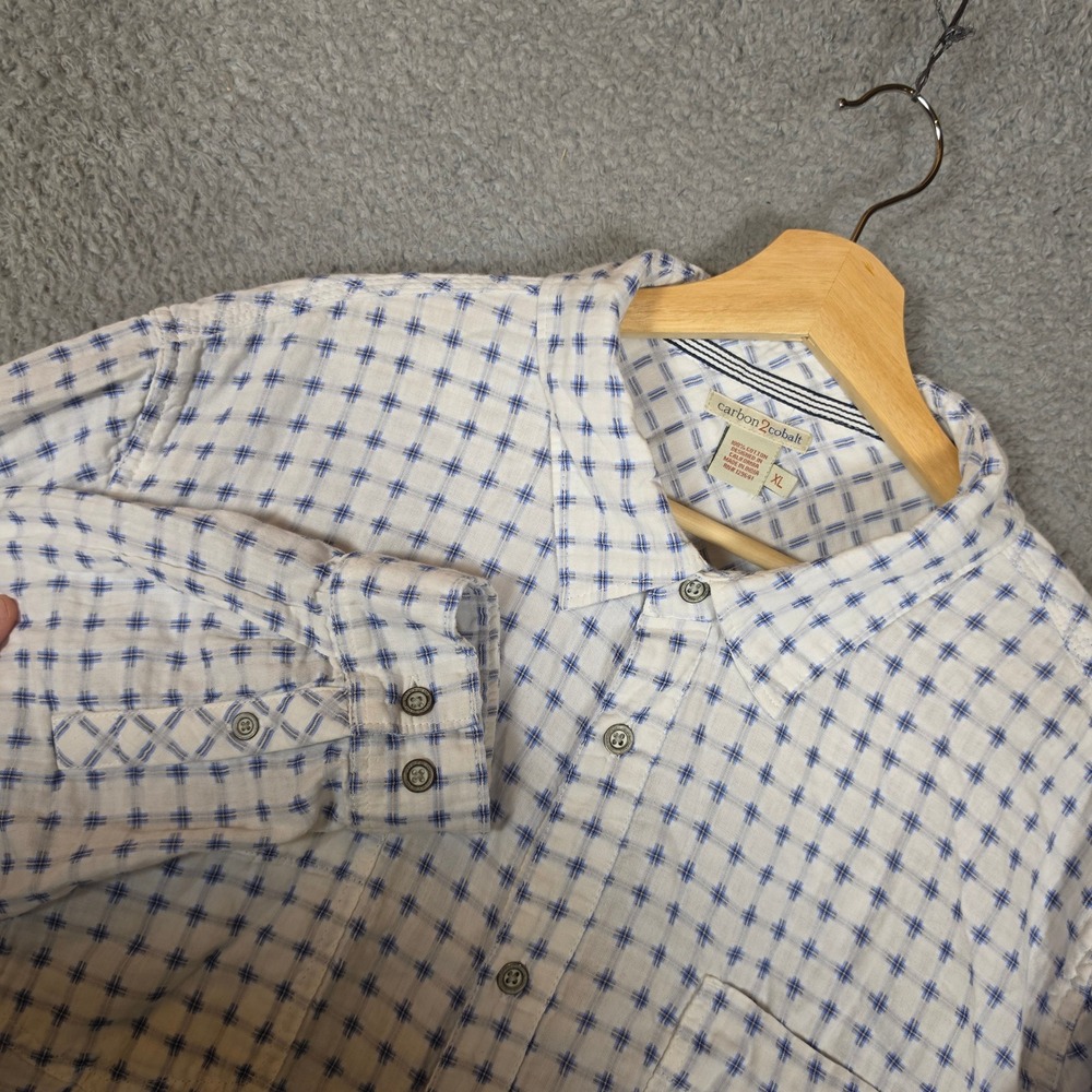 Carbon 2 Cobalt Button Down Shirt Mens XL‎ White Blue Excellent Cotton Gauze